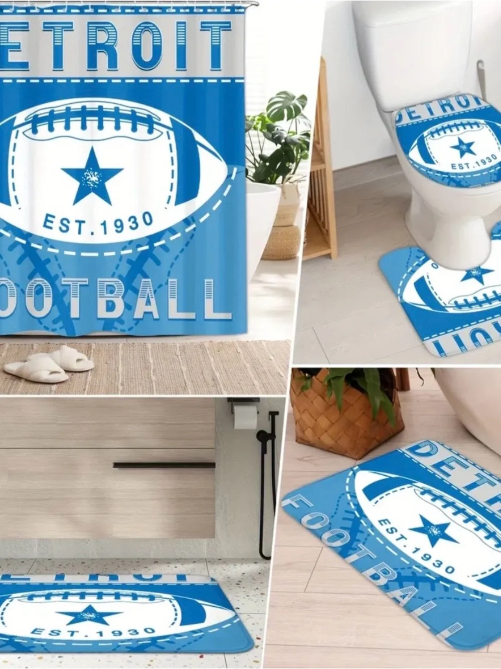 Detroit Football 4 - Piece Blue Bathroom Set